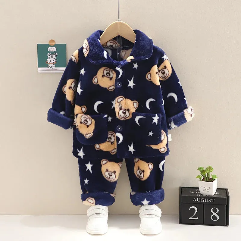 New Autumn Winter Baby Clothes Children Sleepwear Girls Fashion Cartoon Long Sleeve Top Pants Toddler Boys Costume Kids Pajamas