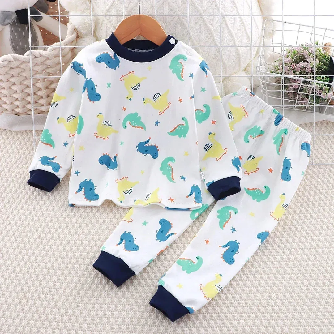 New Baby Boys Girls Pure Cotton Warm Pajamas Kids Cartoon Dinosaur Long Sleeve Pyjamas Children's Autumn Underwear Clothing Sets