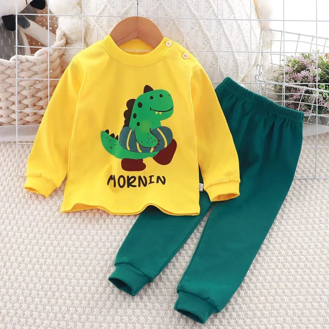 New Baby Boys Girls Pure Cotton Warm Pajamas Kids Cartoon Dinosaur Long Sleeve Pyjamas Children's Autumn Underwear Clothing Sets