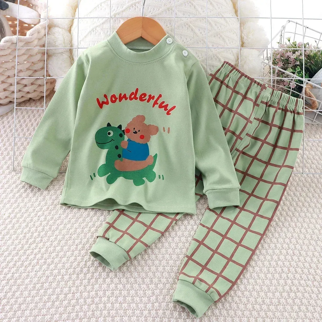 New Baby Boys Girls Pure Cotton Warm Pajamas Kids Cartoon Dinosaur Long Sleeve Pyjamas Children's Autumn Underwear Clothing Sets