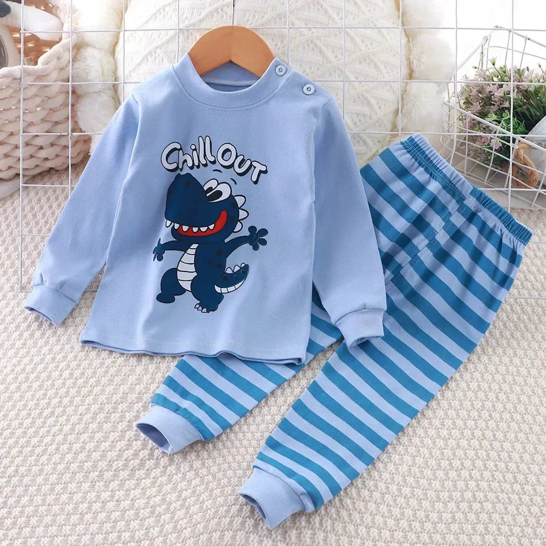 New Baby Boys Girls Pure Cotton Warm Pajamas Kids Cartoon Dinosaur Long Sleeve Pyjamas Children's Autumn Underwear Clothing Sets