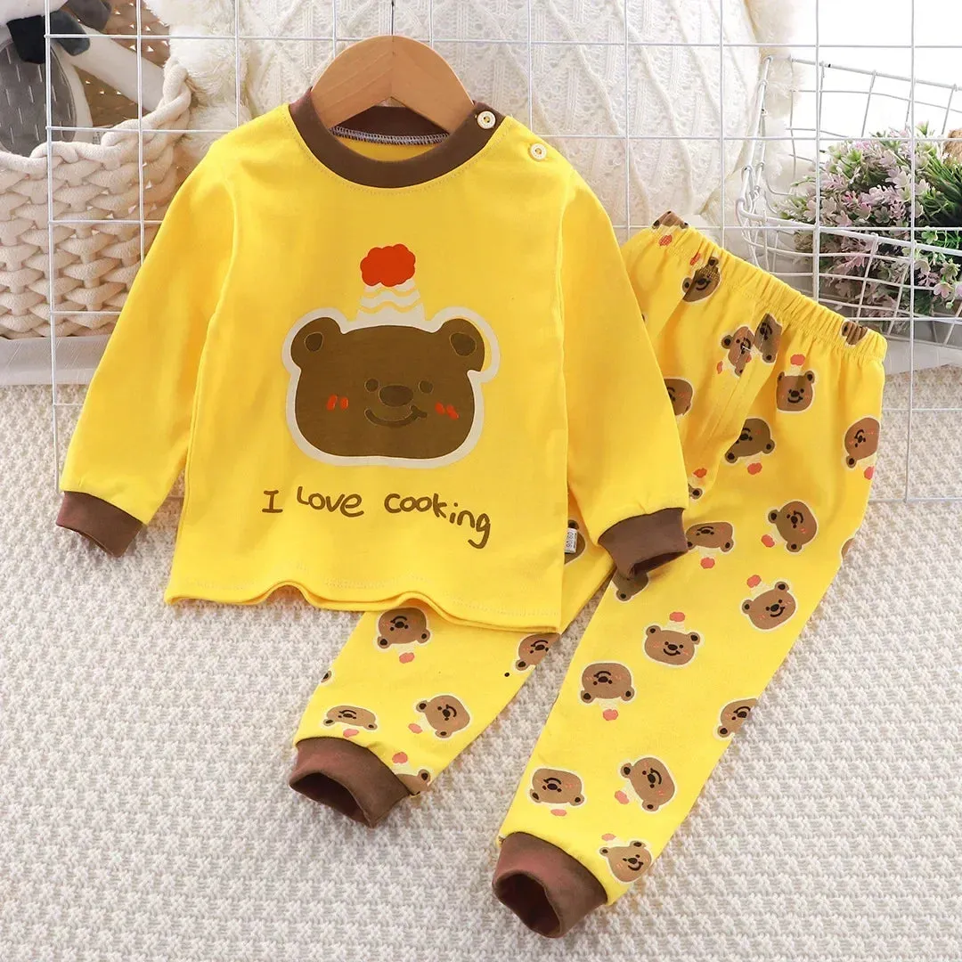 New Baby Boys Girls Pure Cotton Warm Pajamas Kids Cartoon Dinosaur Long Sleeve Pyjamas Children's Autumn Underwear Clothing Sets