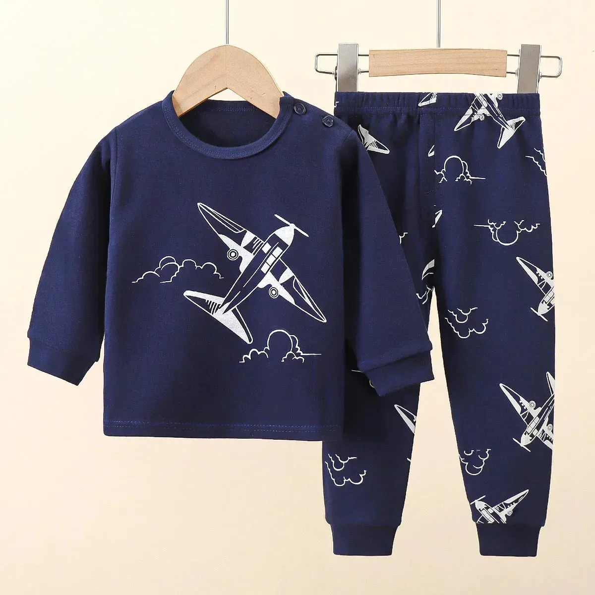 New Baby Boys Girls Warm Pajamas Kids Cute Cartoon Dinosaur O-neck T-Shirt Tops   Pants Pyjamas Autumn Underwear Clothing Sets