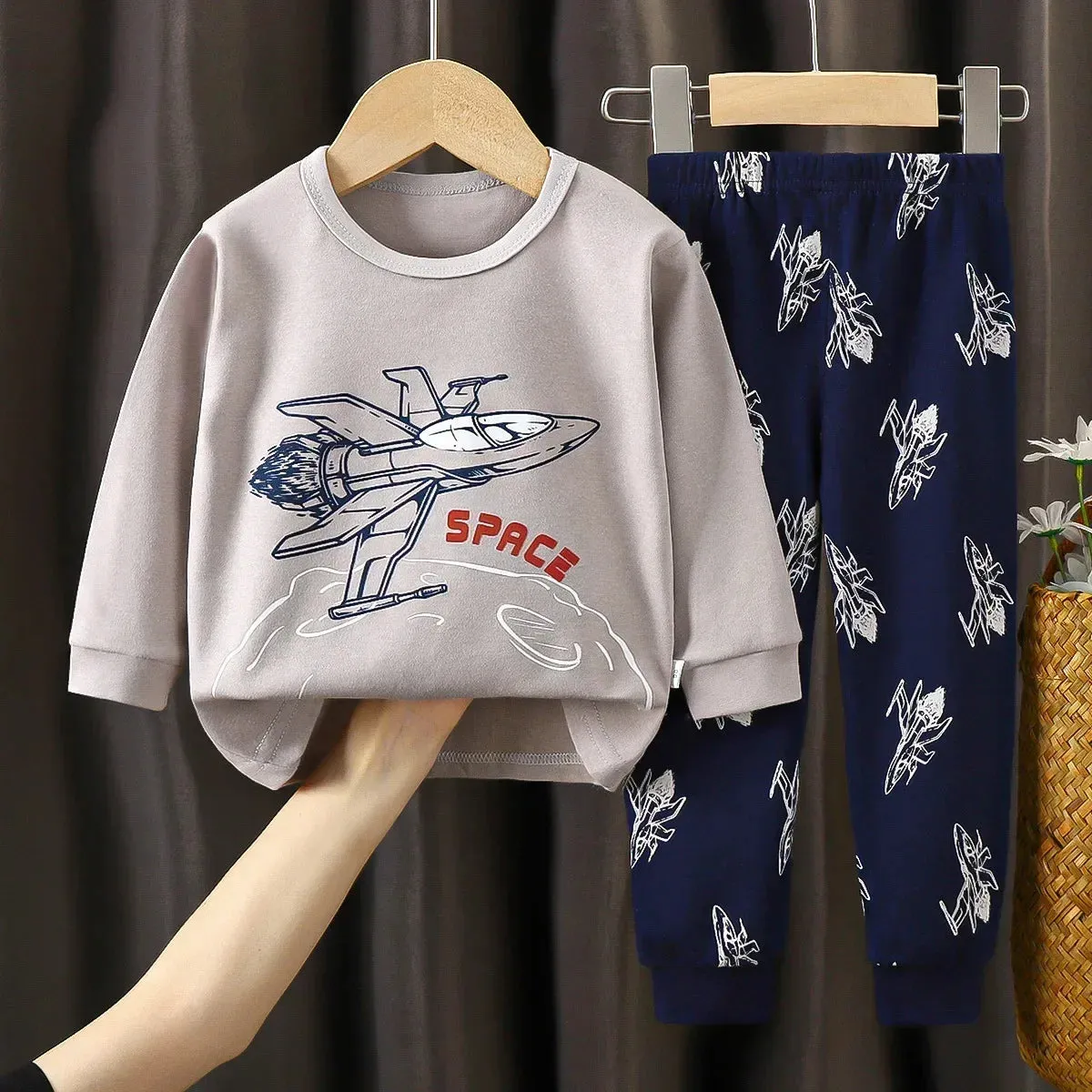 New Baby Boys Girls Warm Pajamas Kids Cute Cartoon Dinosaur O-neck T-Shirt Tops   Pants Pyjamas Autumn Underwear Clothing Sets