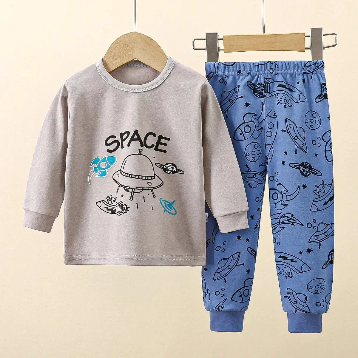 New Baby Boys Girls Warm Pajamas Kids Cute Cartoon Dinosaur O-neck T-Shirt Tops   Pants Pyjamas Autumn Underwear Clothing Sets