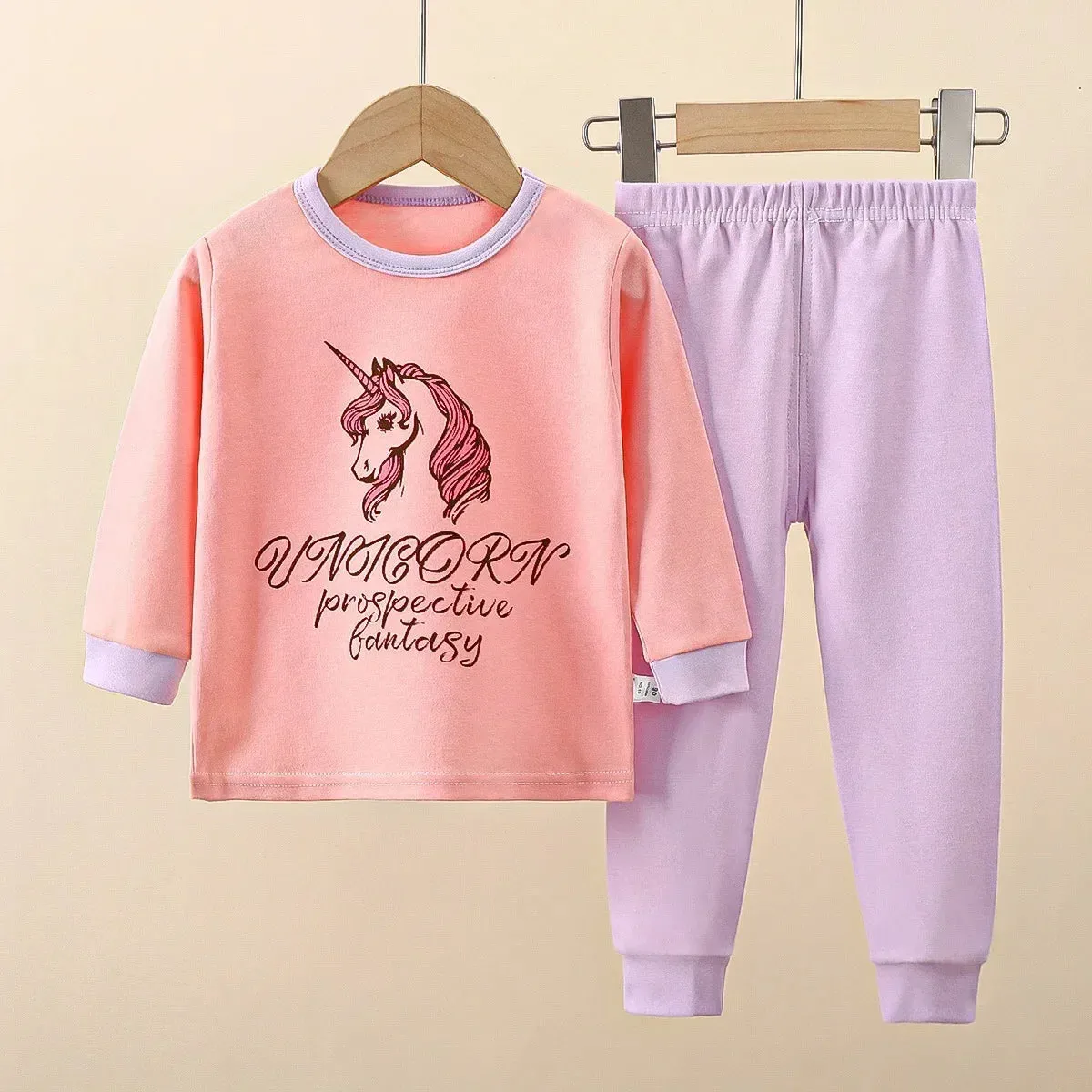 New Baby Boys Girls Warm Pajamas Kids Cute Cartoon Dinosaur O-neck T-Shirt Tops   Pants Pyjamas Autumn Underwear Clothing Sets