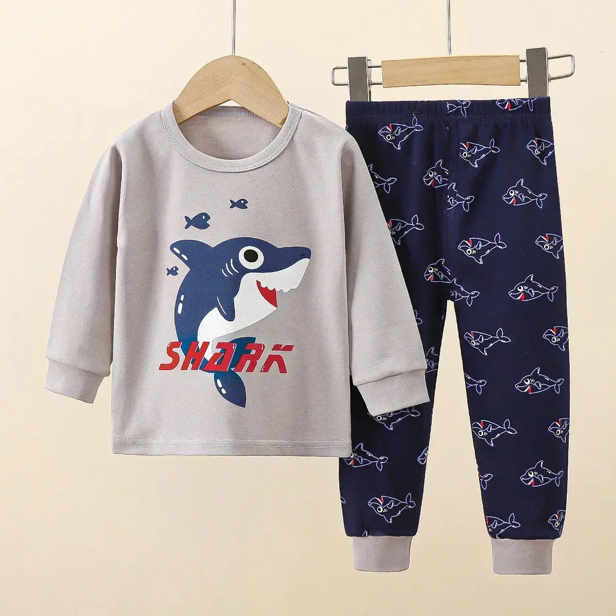 New Baby Boys Girls Warm Pajamas Kids Cute Cartoon Dinosaur O-neck T-Shirt Tops   Pants Pyjamas Autumn Underwear Clothing Sets