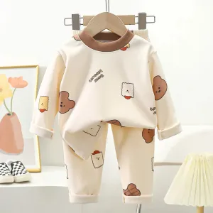 New Kids Autumn Warm Pajamas Boys Girls Cute Cartoon Bear Long Sleeve T-Shirt Top   Pants Baby Sleepwear Underwear Clothing Sets