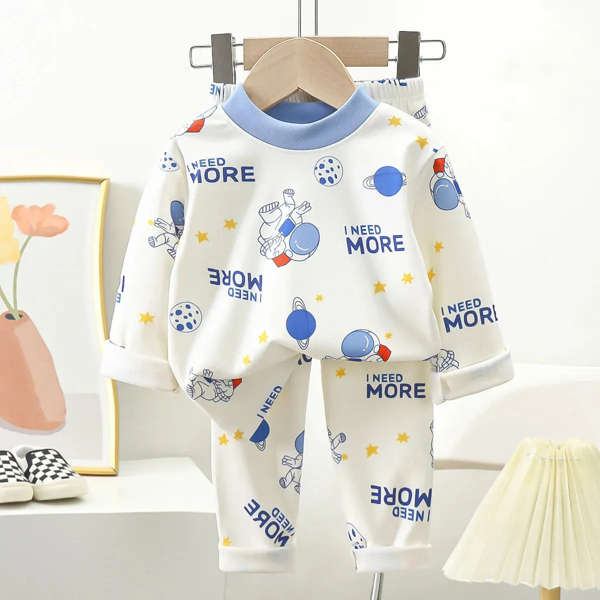 New Kids Autumn Warm Pajamas Boys Girls Cute Cartoon Bear Long Sleeve T-Shirt Top   Pants Baby Sleepwear Underwear Clothing Sets