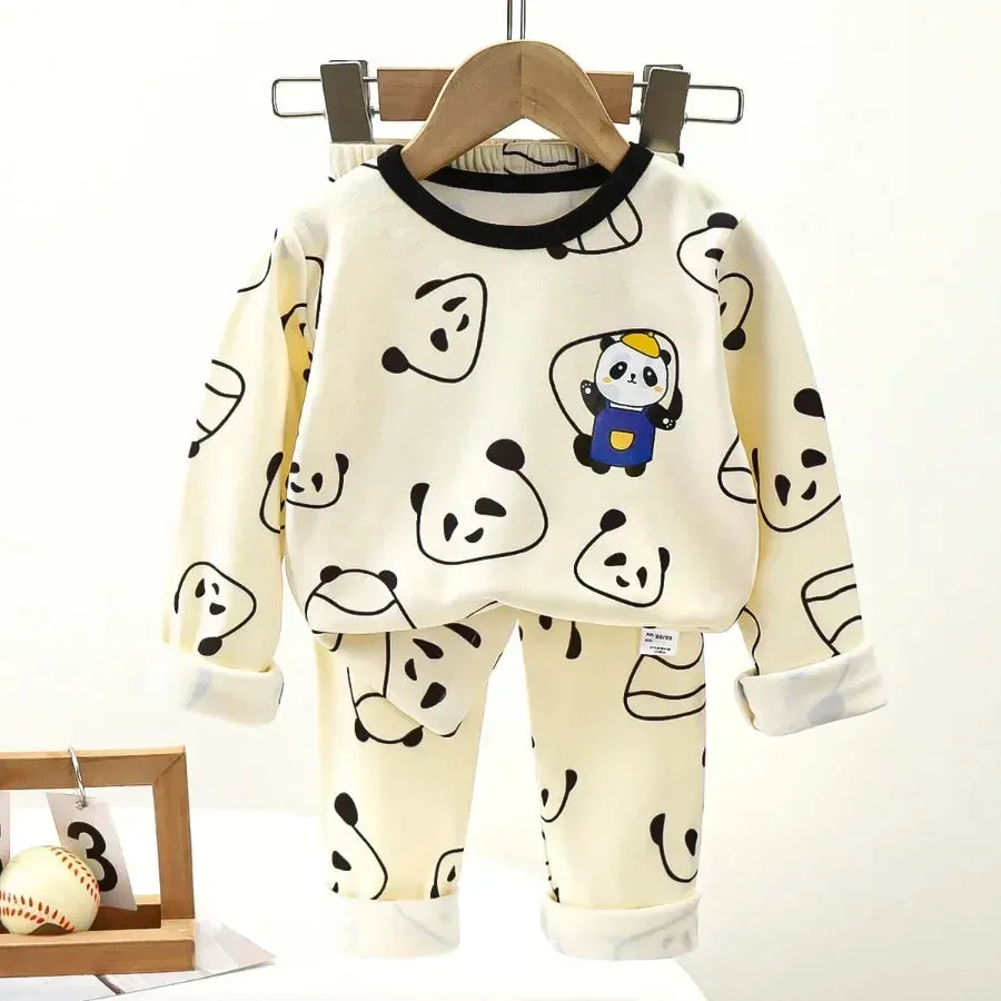 New Kids Boys Girls Pajamas Cute Cartoon Panda Long Sleeve T-Shirt Tops   Pants Baby Spring Autumn Sleepwear Clothing Sets