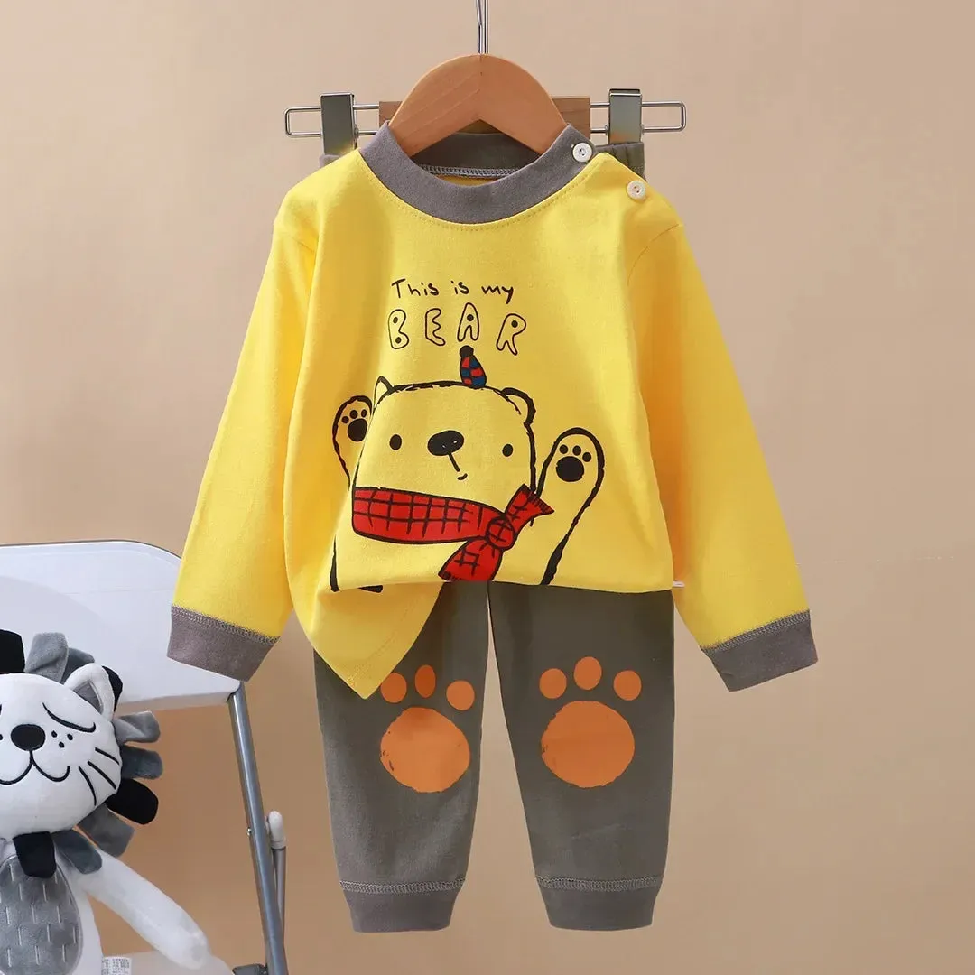 New Kids Boys Girls Pure Cotton Pajamas Cartoon Long Sleeve T-Shirt Tops with Pants Toddler Baby Autumn Sleepwear Clothing Sets