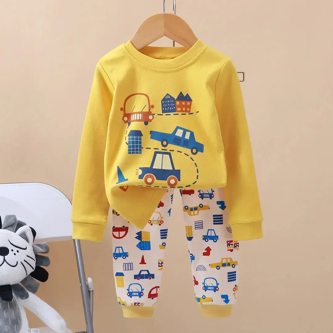 New Kids Boys Girls Pure Cotton Pajamas Cartoon Long Sleeve T-Shirt Tops with Pants Toddler Baby Autumn Sleepwear Clothing Sets