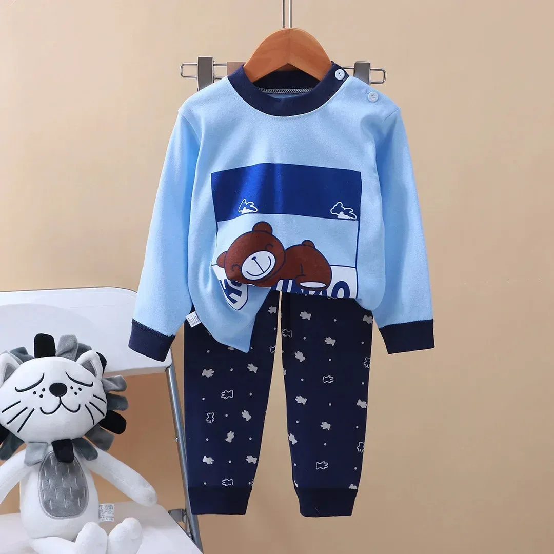 New Kids Boys Girls Pure Cotton Pajamas Cartoon Long Sleeve T-Shirt Tops with Pants Toddler Baby Autumn Sleepwear Clothing Sets