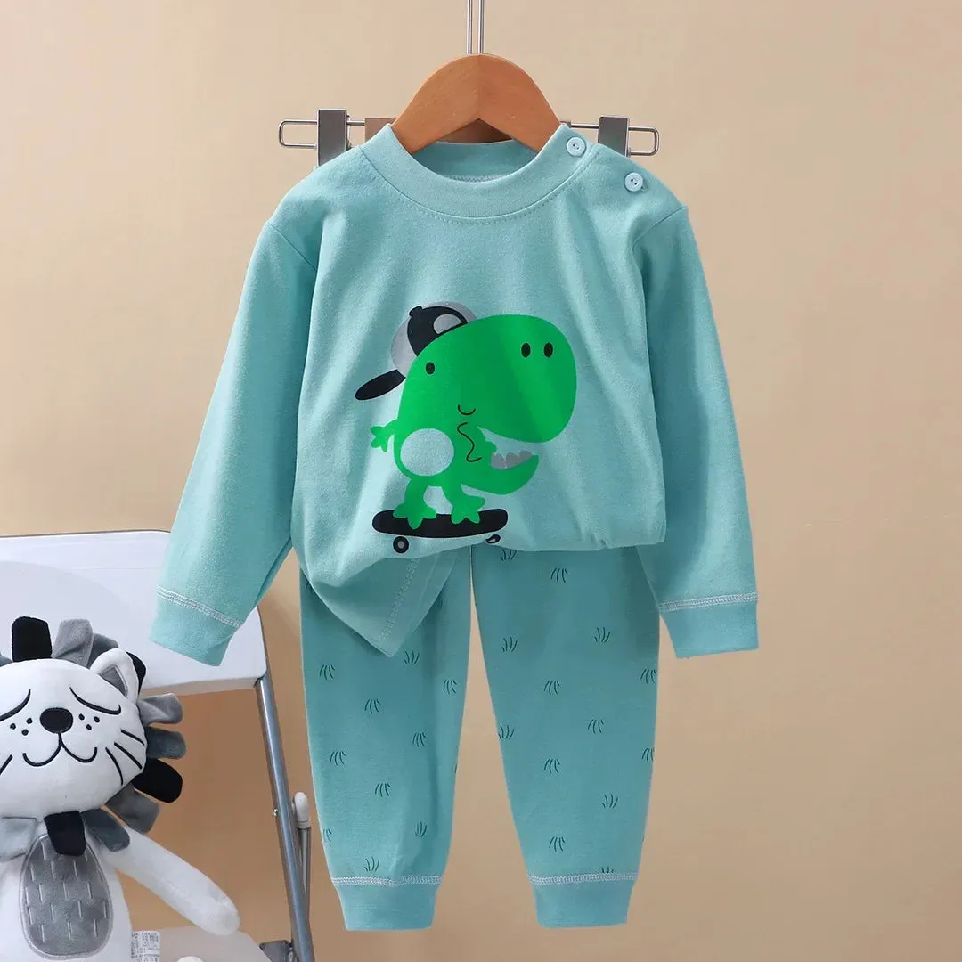 New Kids Boys Girls Pure Cotton Pajamas Cartoon Long Sleeve T-Shirt Tops with Pants Toddler Baby Autumn Sleepwear Clothing Sets