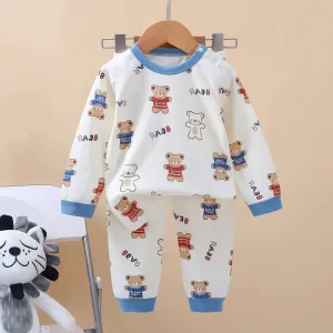 New Kids Boys Girls Pure Cotton Pajamas Cartoon Long Sleeve T-Shirt Tops with Pants Toddler Baby Autumn Sleepwear Clothing Sets