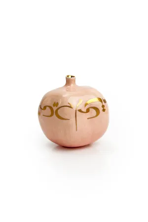 Pink Ceramic Pomegranate With Gold Alphabet