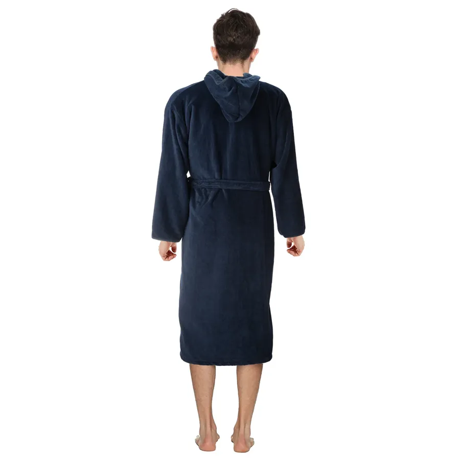 Plush Velour Terry Boys Bathrobe with Tie & Hood Navy