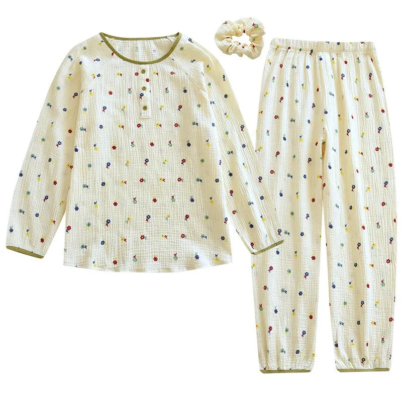 Printed O-Neck Long Sleeve Pajama Set