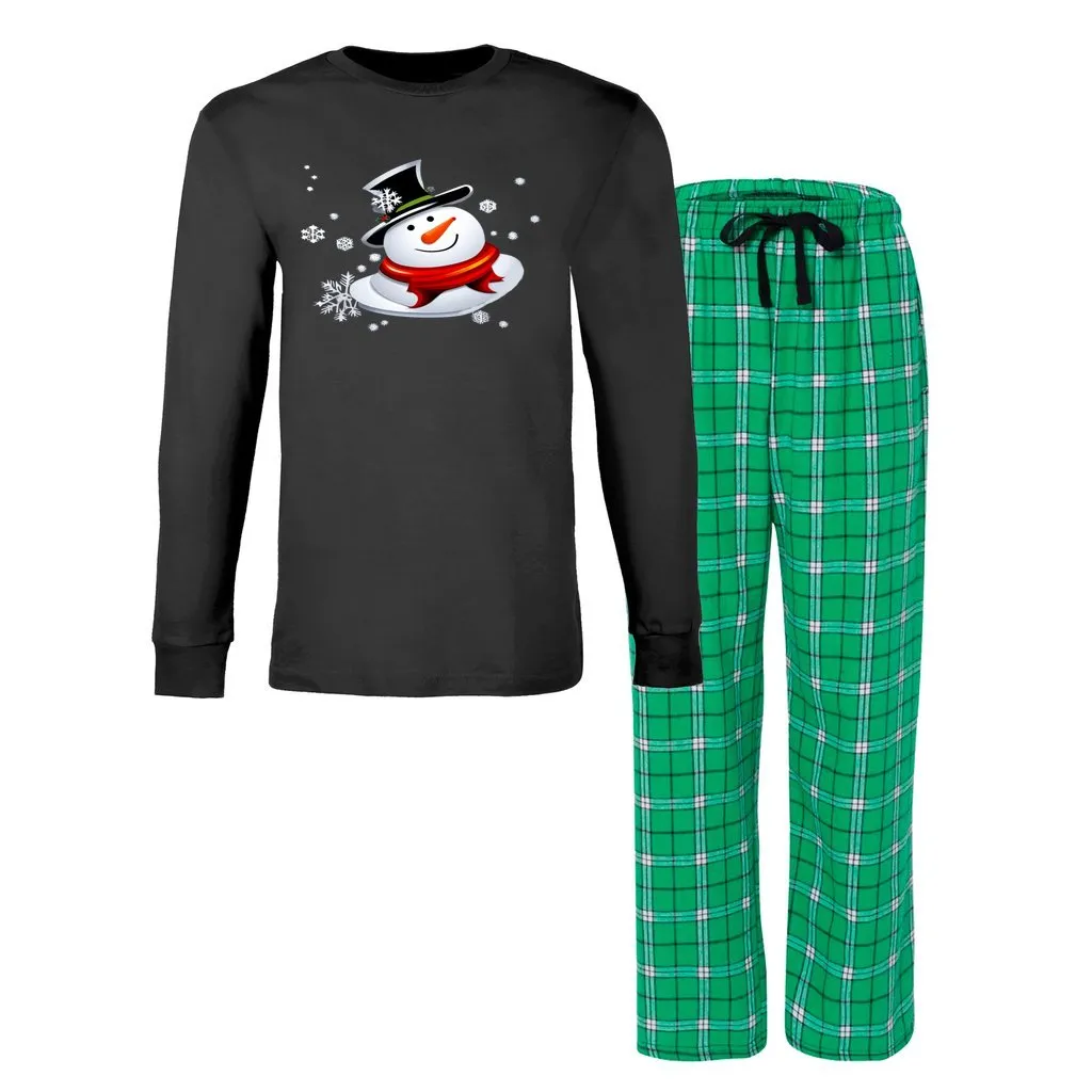 Snow Man's Delight Men's Long Sleeve Top and Flannel Christmas Pajama Set