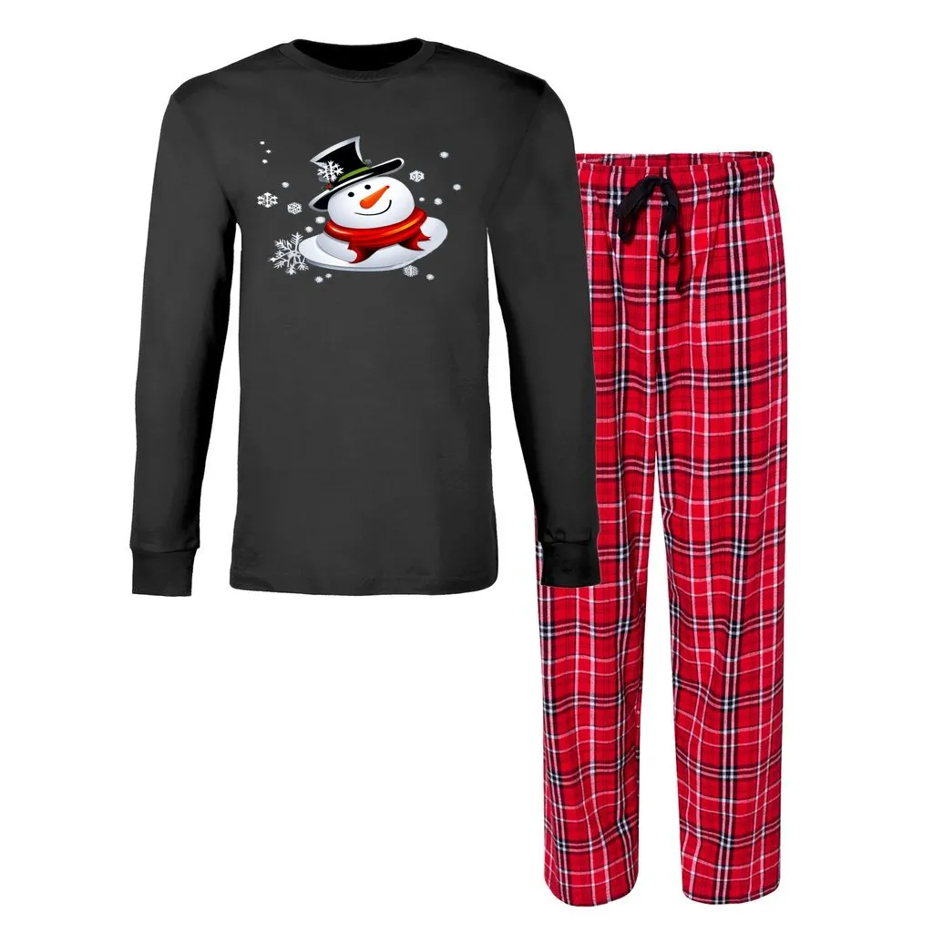 Snow Man's Delight Men's Long Sleeve Top and Flannel Christmas Pajama Set