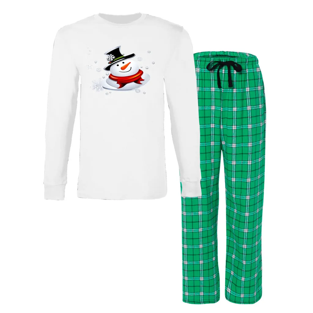 Snow Man's Delight Men's Long Sleeve Top and Flannel Christmas Pajama Set