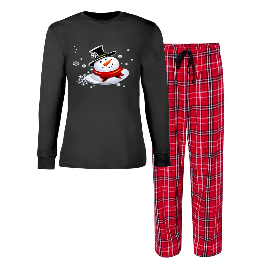 Snow Man's Delight Women's Long Sleeve Top and Flannel Christmas Pajama Set