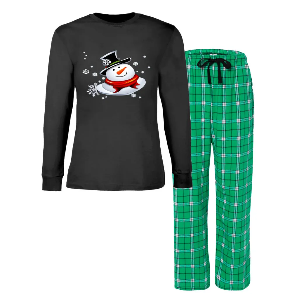 Snow Man's Delight Women's Long Sleeve Top and Flannel Christmas Pajama Set