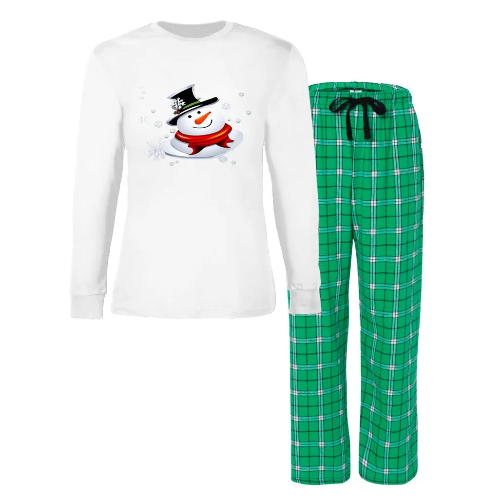 Snow Man's Delight Women's Long Sleeve Top and Flannel Christmas Pajama Set