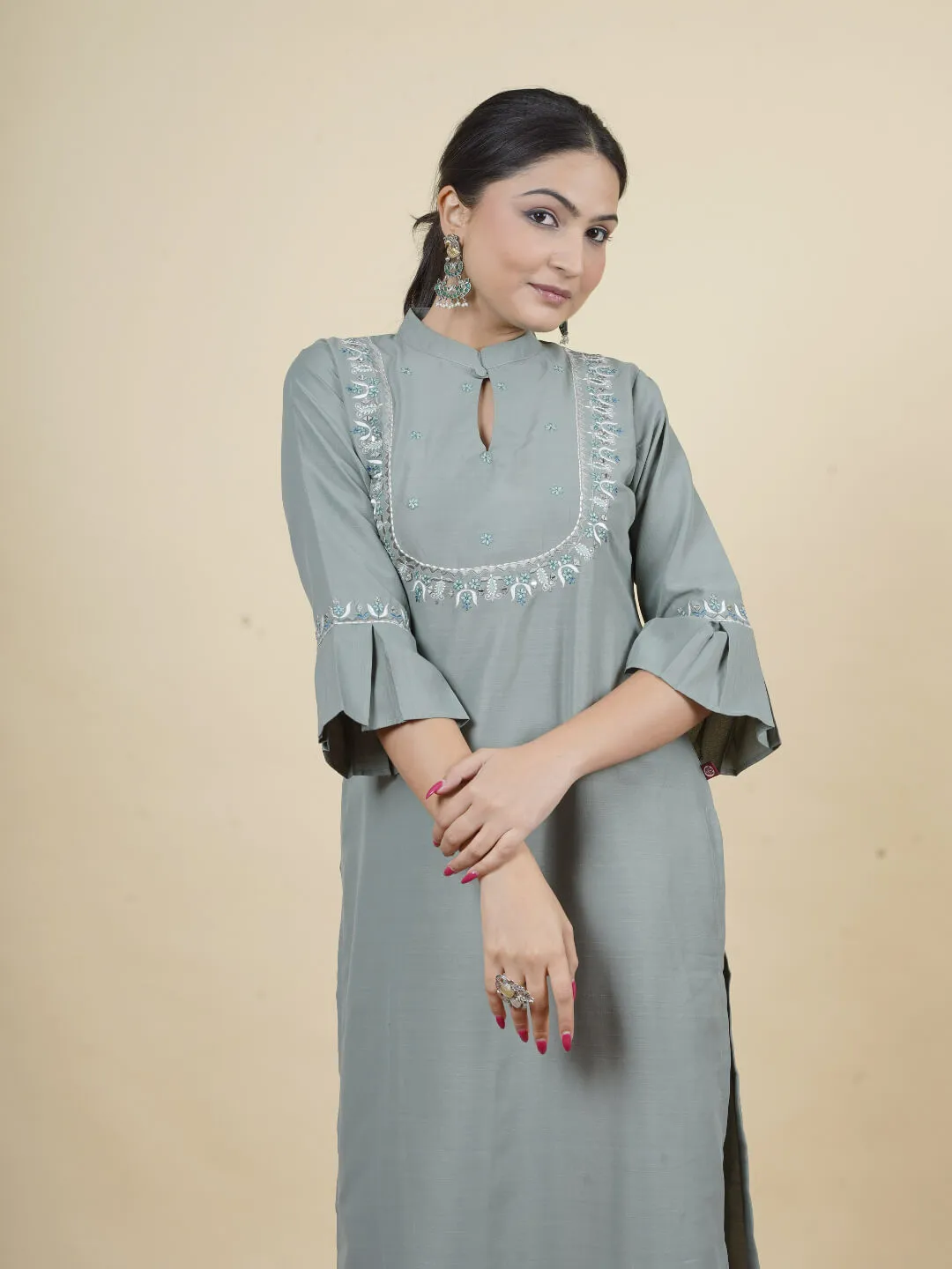 Soft Teal Embellished Kurta Set