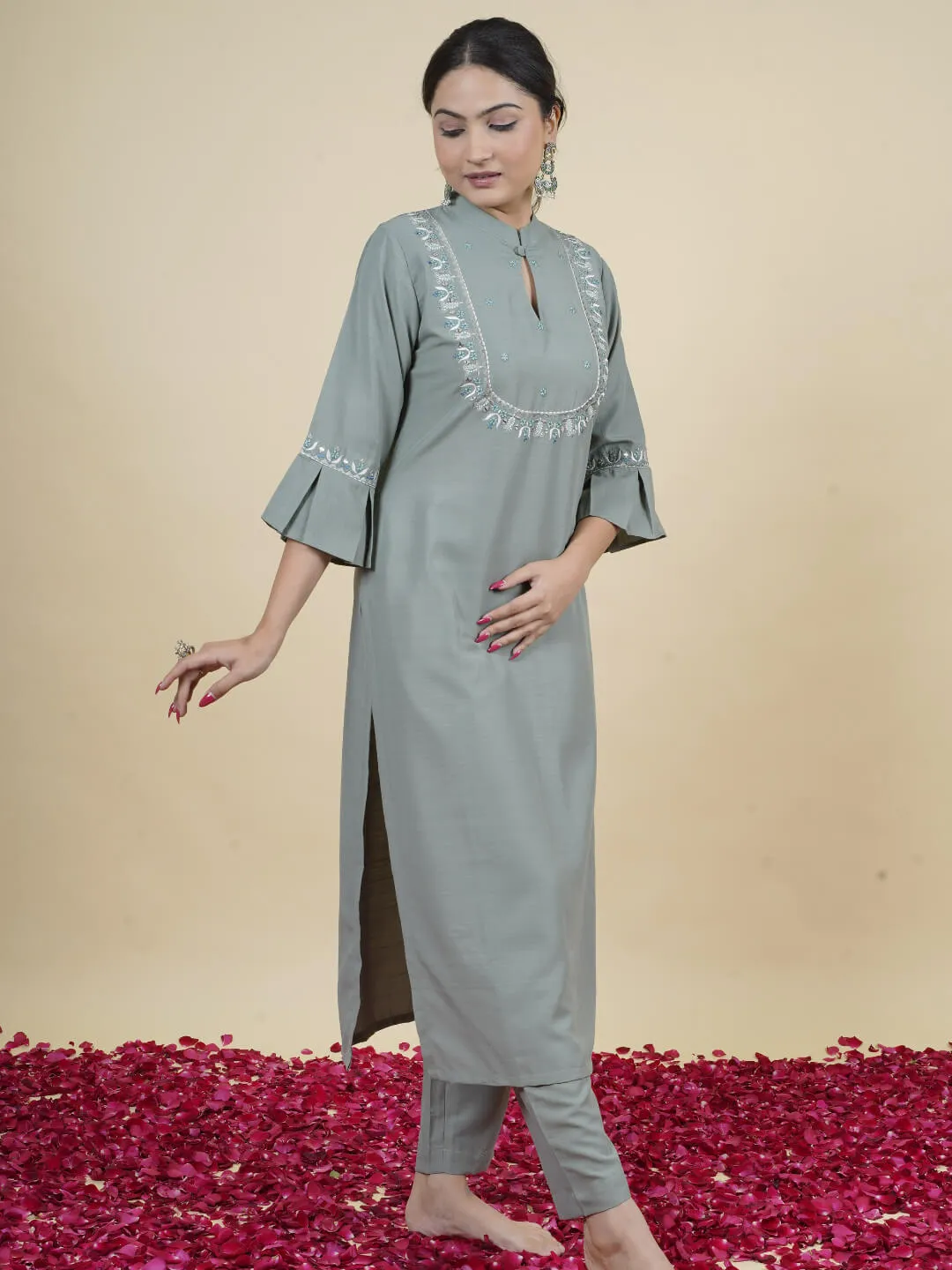 Soft Teal Embellished Kurta Set