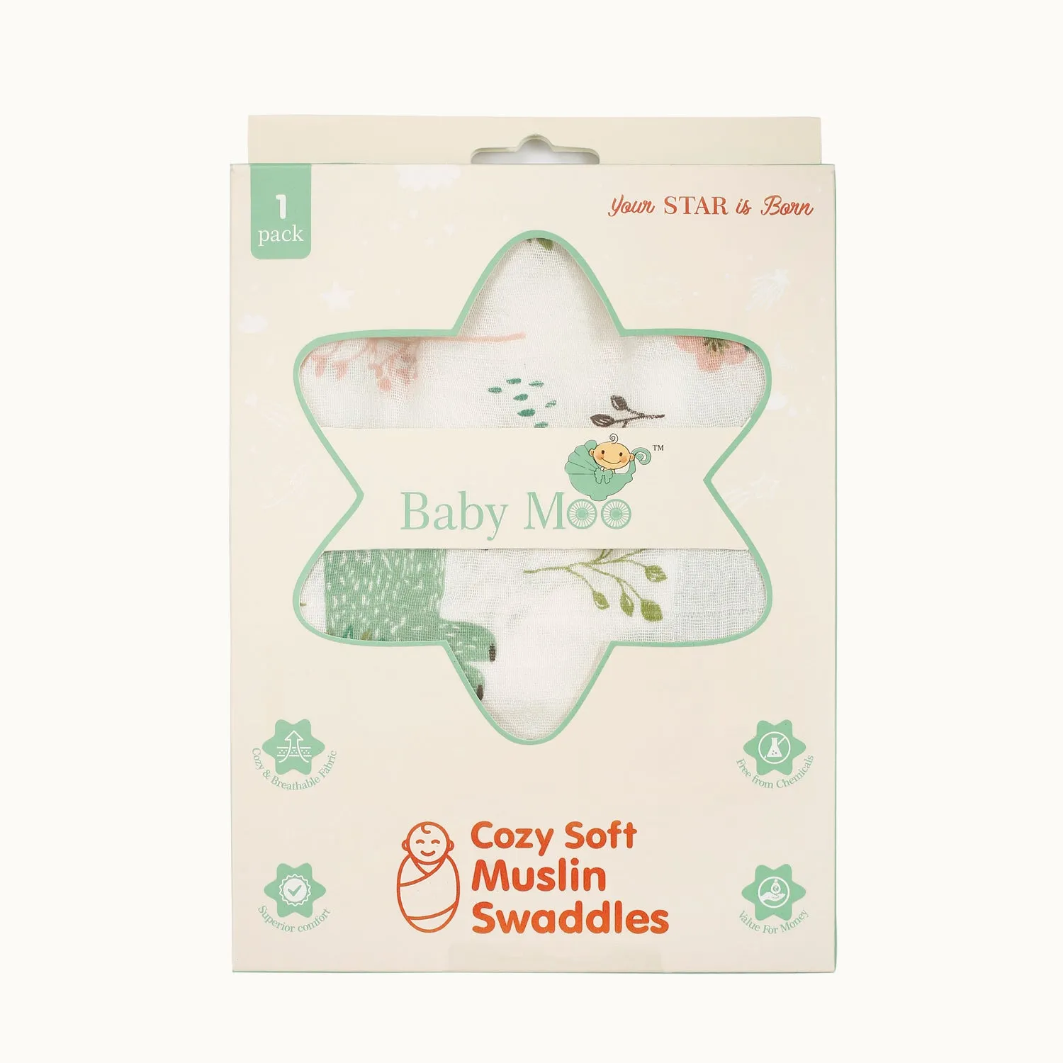 Sweet Bear Green Muslin Swaddle