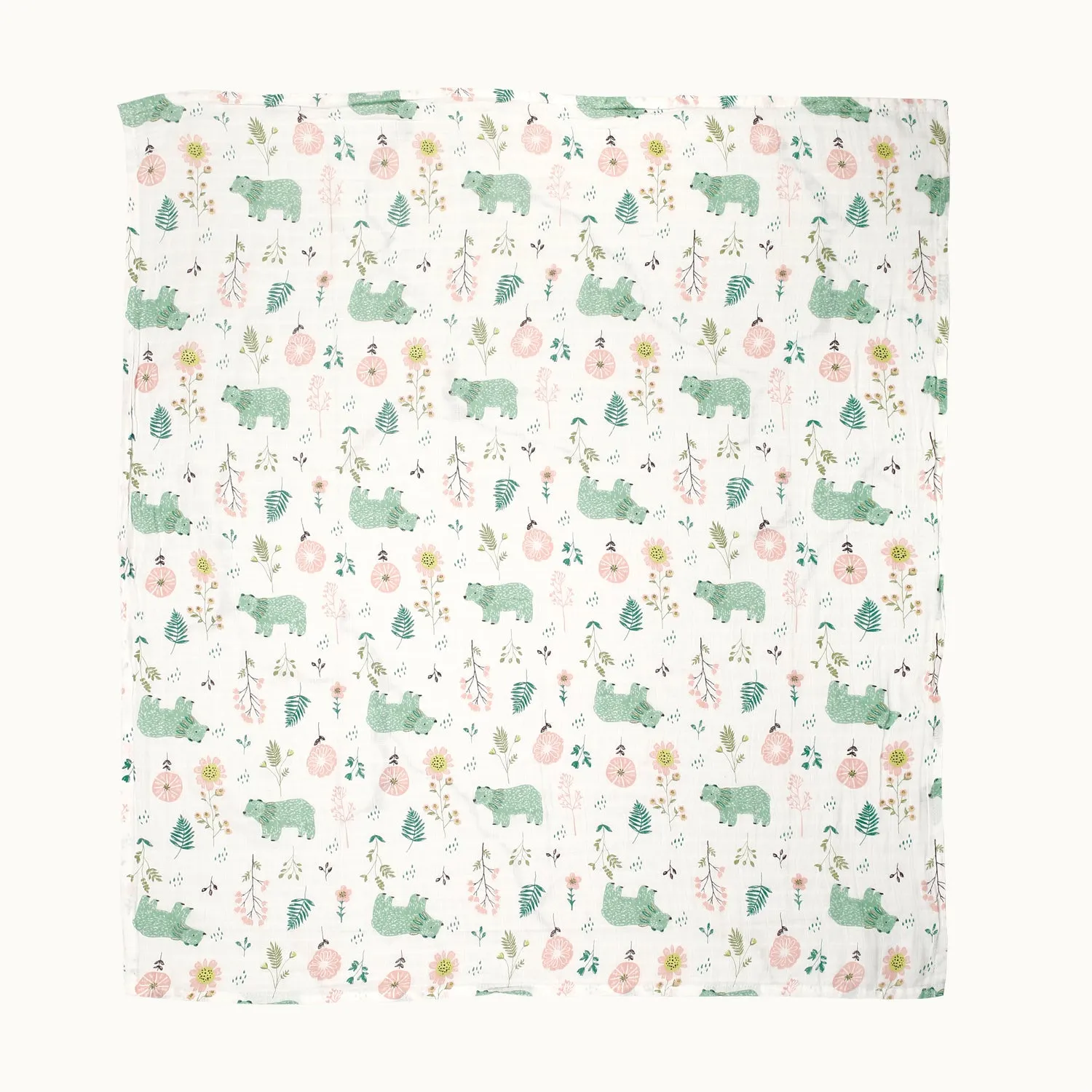 Sweet Bear Green Muslin Swaddle