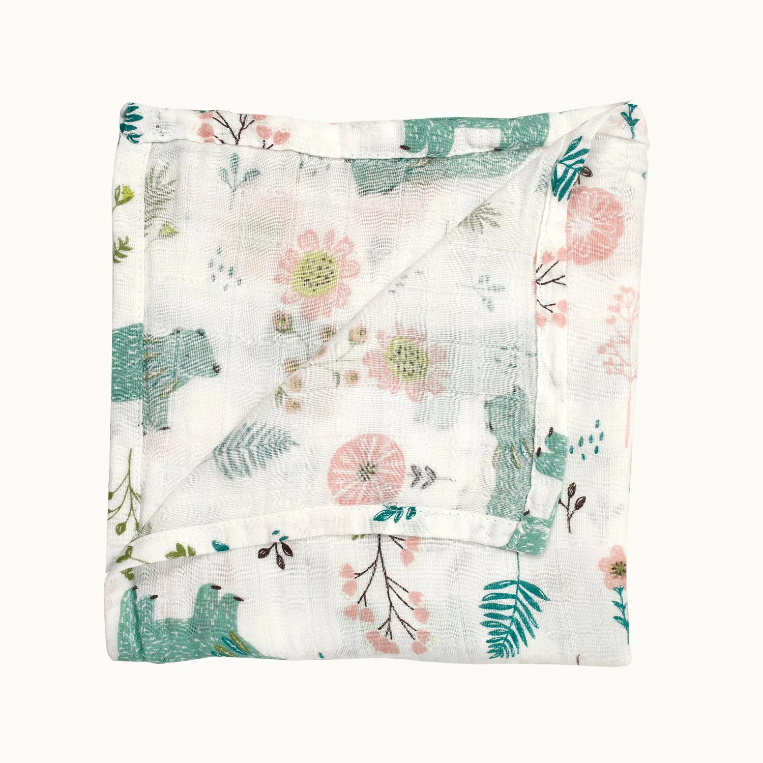 Sweet Bear Green Muslin Swaddle