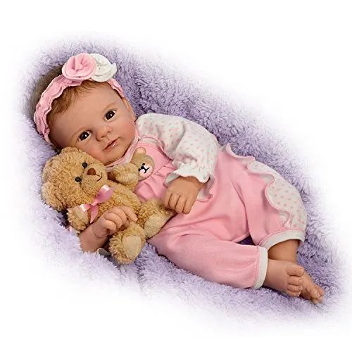 The Ashton-Drake Galleries Unbearably Cute So Truly Real Baby Doll with Plush Teddy Bear by Violet Parker 17"- inches