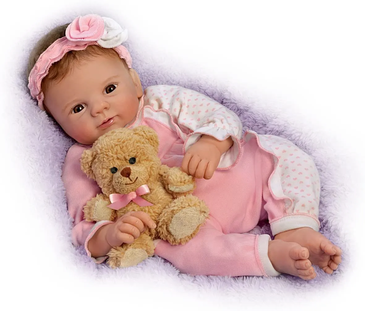 The Ashton-Drake Galleries Unbearably Cute So Truly Real Baby Doll with Plush Teddy Bear by Violet Parker 17"- inches