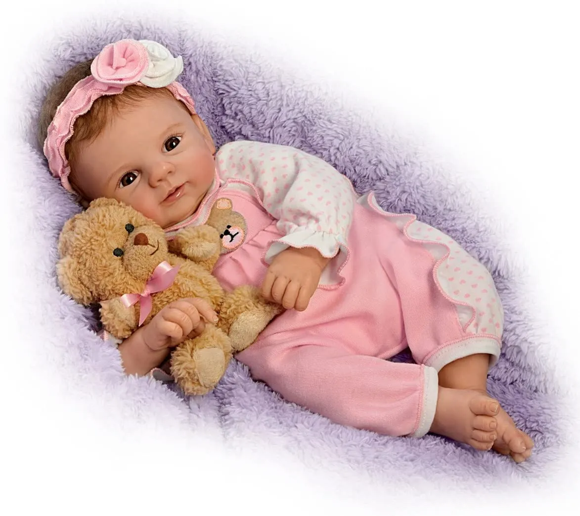 The Ashton-Drake Galleries Unbearably Cute So Truly Real Baby Doll with Plush Teddy Bear by Violet Parker 17"- inches