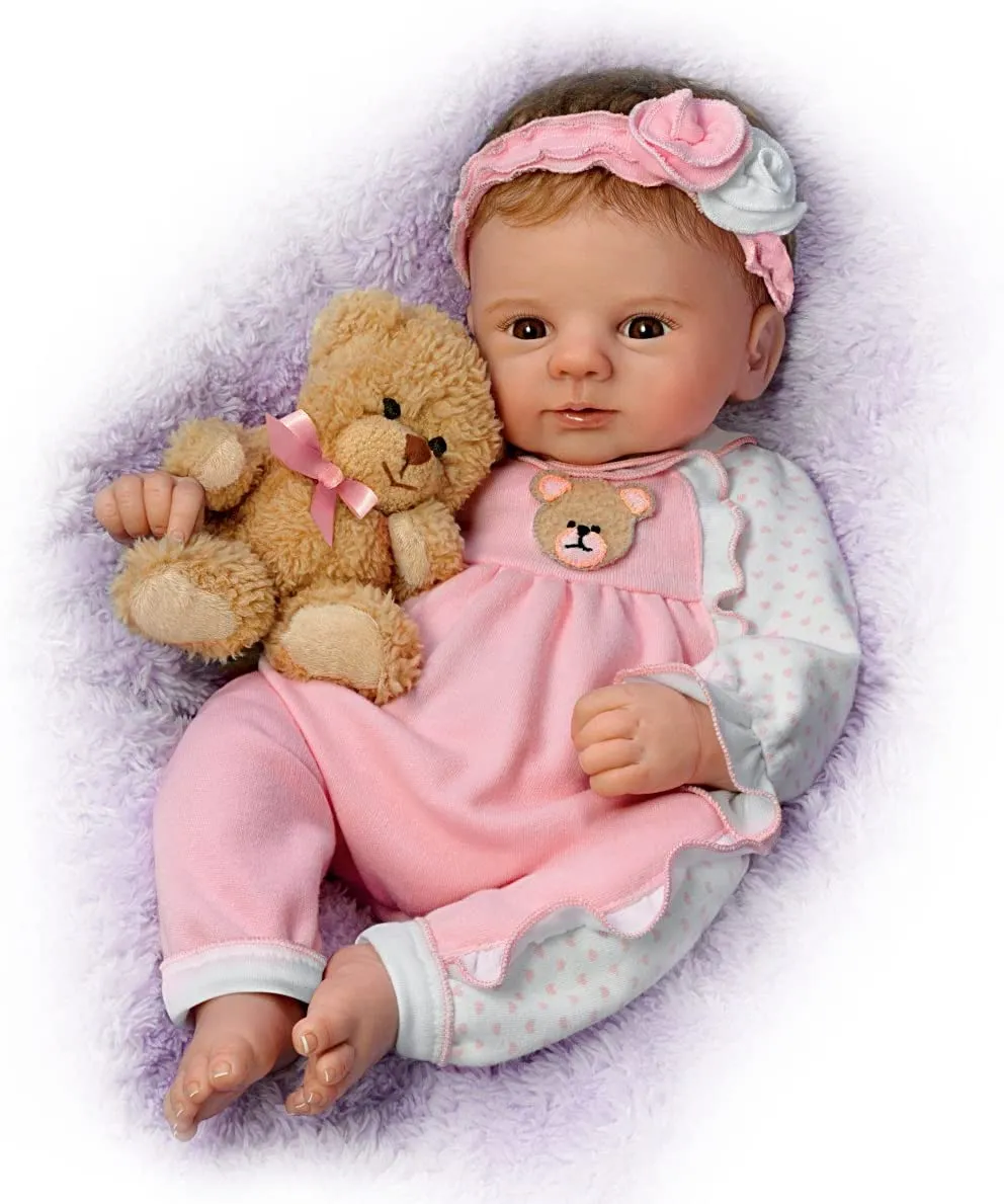 The Ashton-Drake Galleries Unbearably Cute So Truly Real Baby Doll with Plush Teddy Bear by Violet Parker 17"- inches