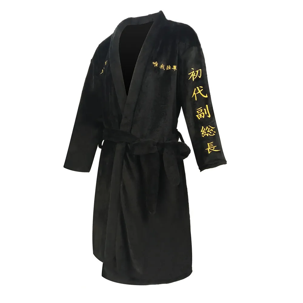 Tokyo Revengers Cosplay Costume Black Bathrobe Manjiro Sano Sleepwear Warm Flannel Robe Autumn Winter Pajamas