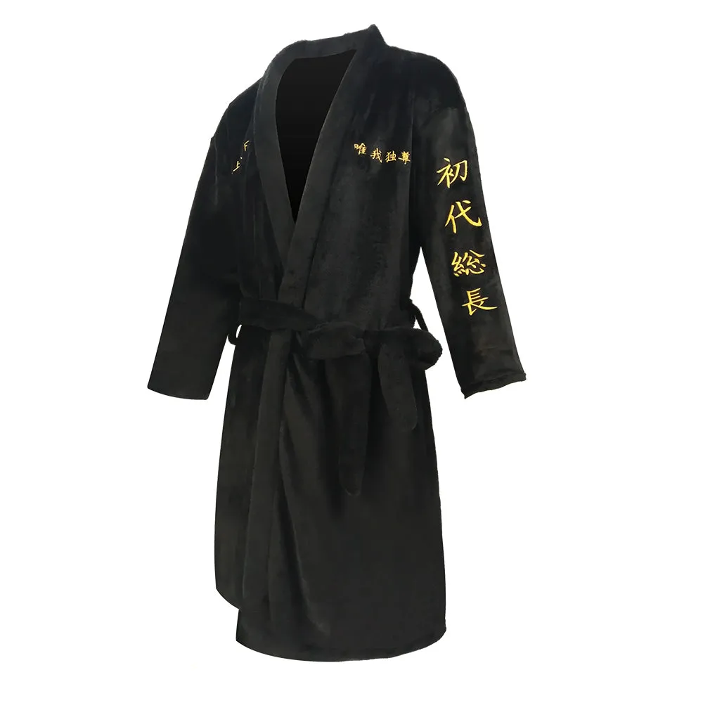 Tokyo Revengers Cosplay Costume Black Bathrobe Manjiro Sano Sleepwear Warm Flannel Robe Autumn Winter Pajamas