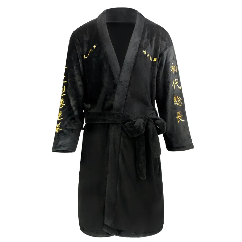 Tokyo Revengers Cosplay Costume Black Bathrobe Manjiro Sano Sleepwear Warm Flannel Robe Autumn Winter Pajamas