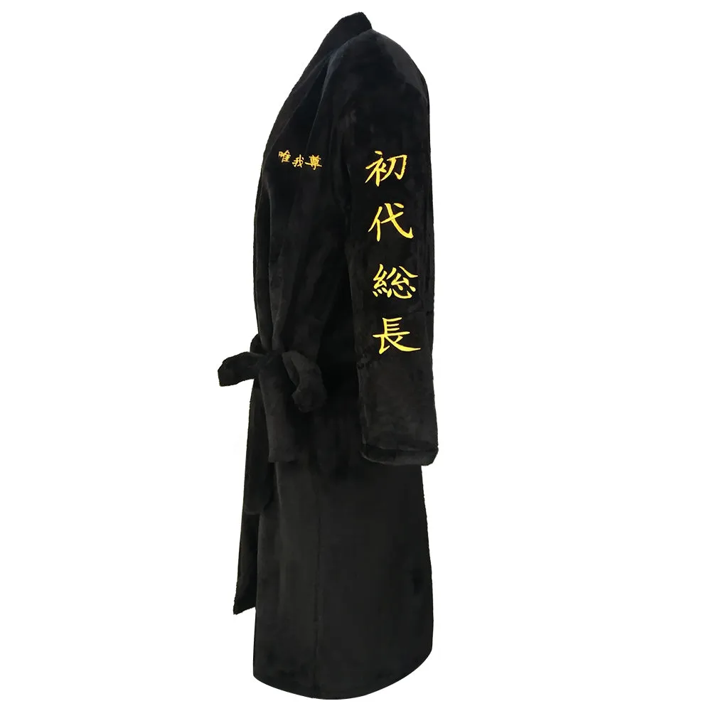 Tokyo Revengers Cosplay Costume Black Bathrobe Manjiro Sano Sleepwear Warm Flannel Robe Autumn Winter Pajamas