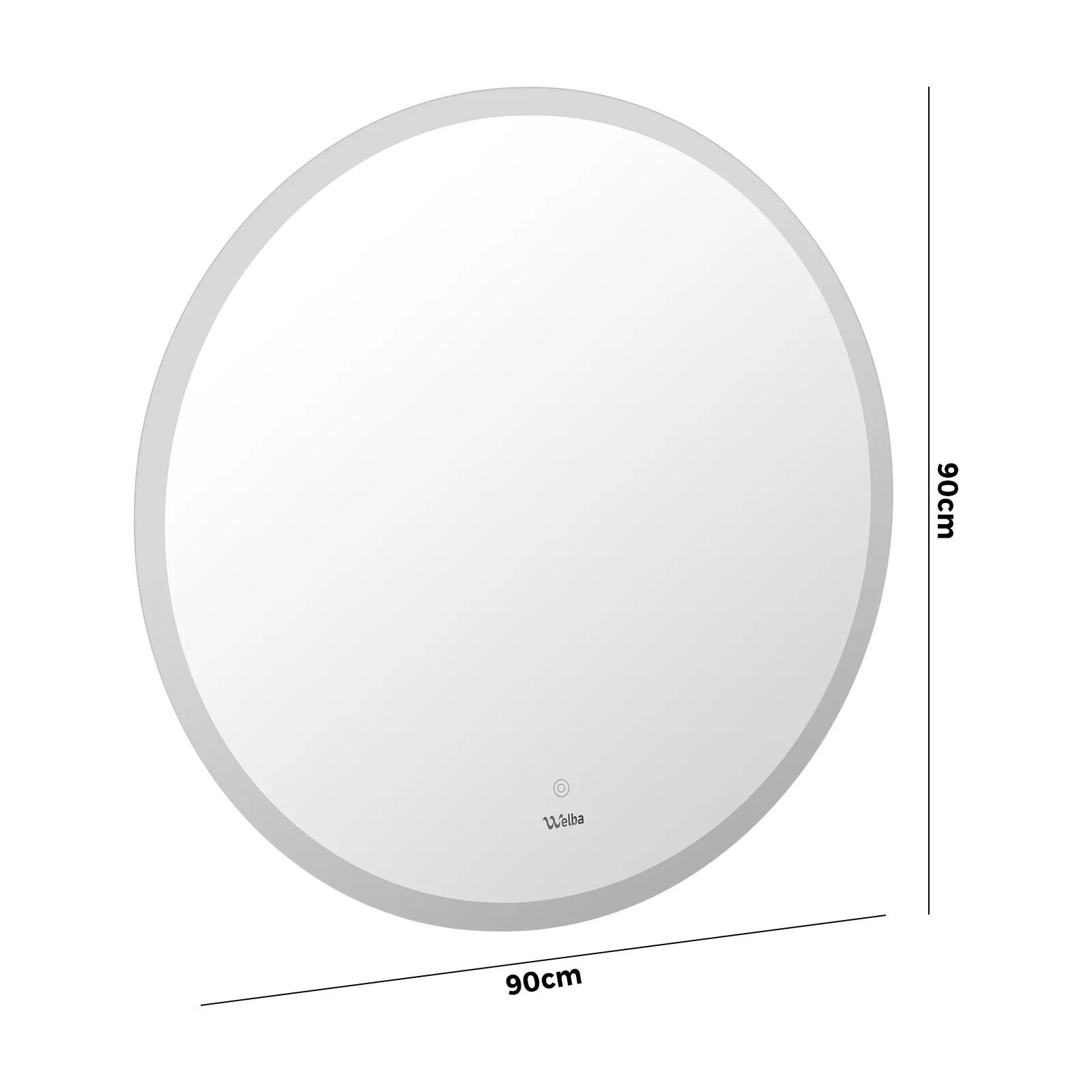 Welba 90cm LED Round Bathroom Mirror Anti-fog Large Makeup Wall Mirrors Vanity