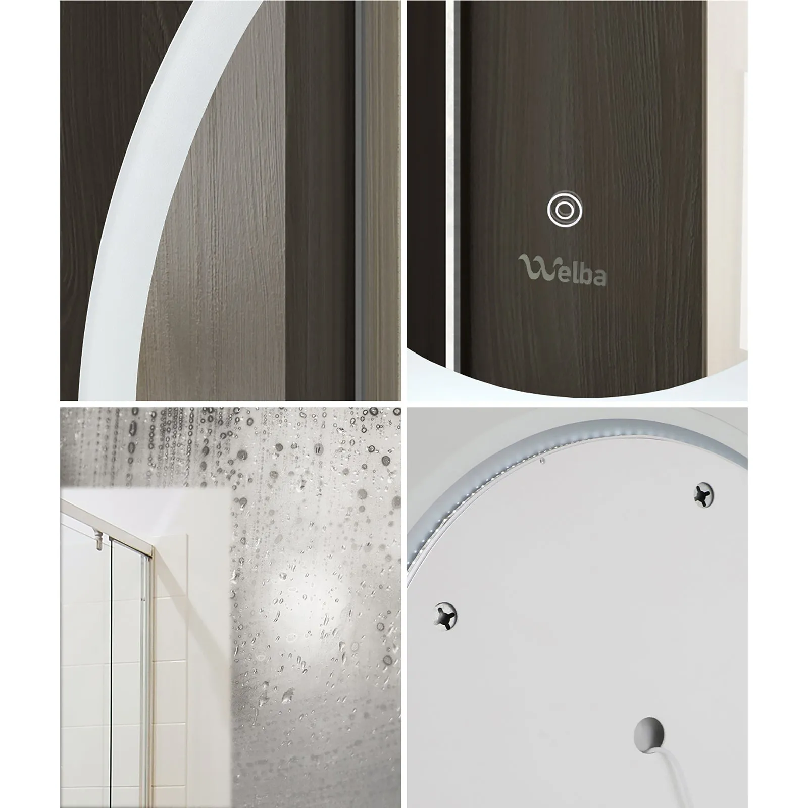 Welba 90cm LED Round Bathroom Mirror Anti-fog Large Makeup Wall Mirrors Vanity