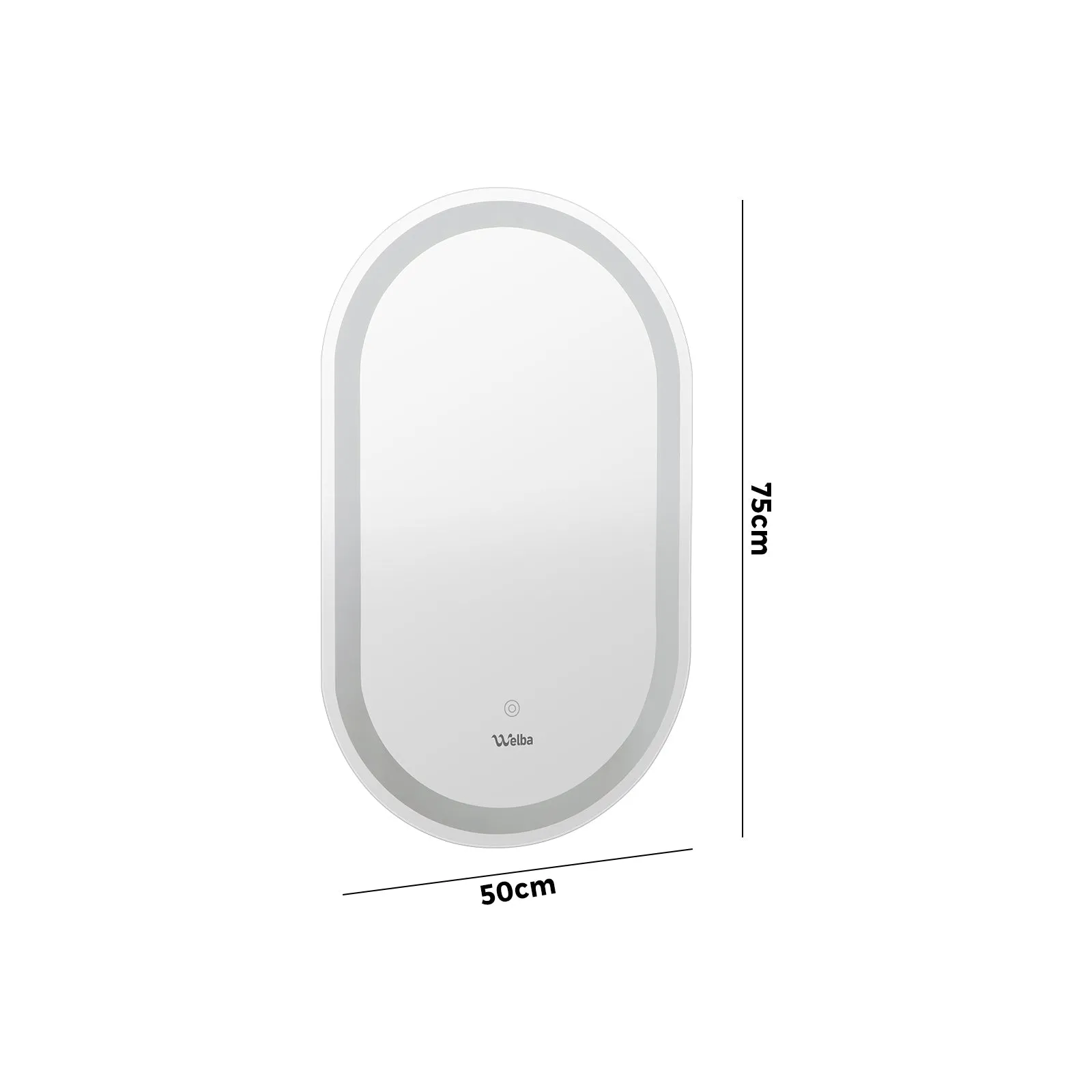 Welba LED Oval Bathroom Mirror Anti-fog Smart Makeup Wall Mirrors Vanity 75x50cm