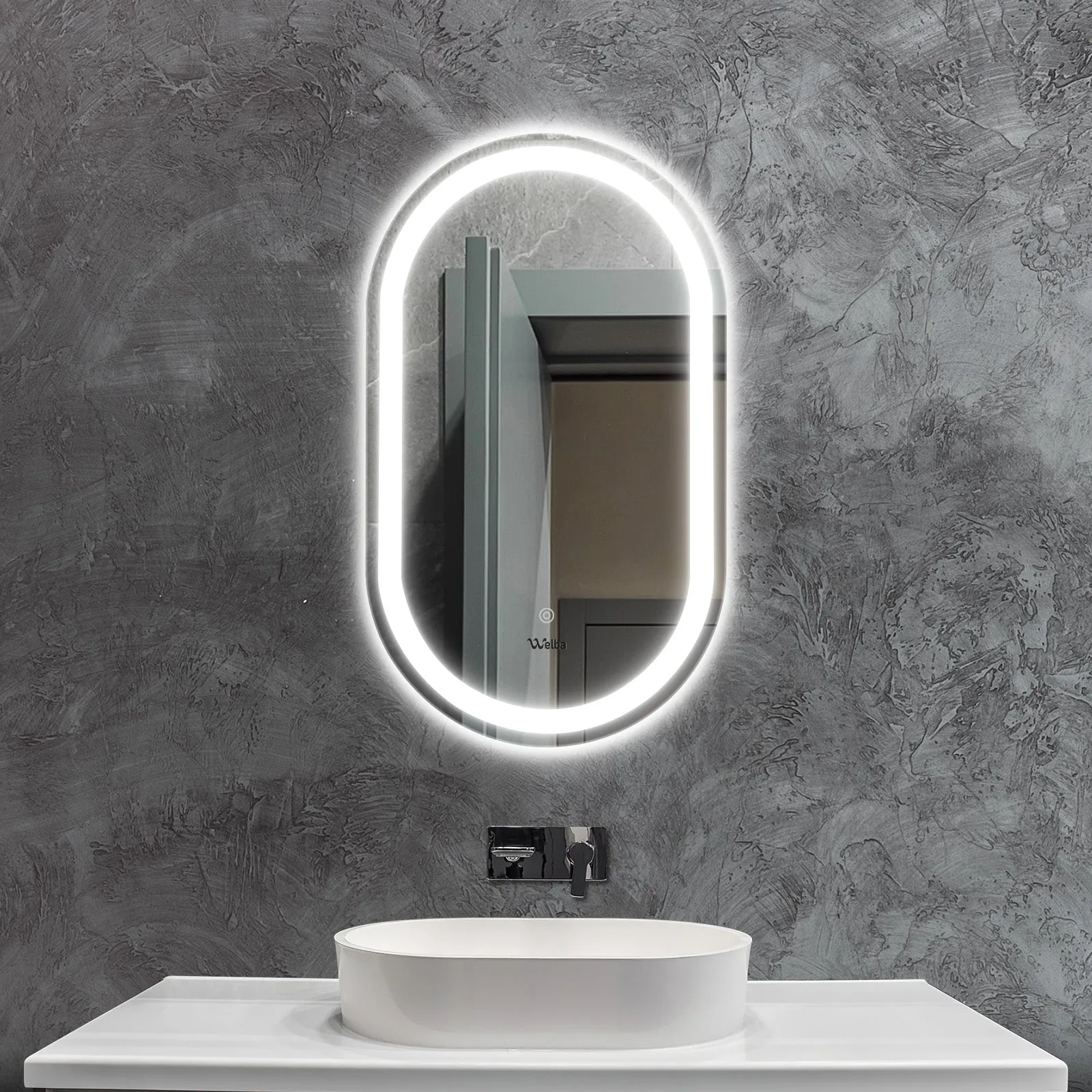 Welba LED Oval Bathroom Mirror Anti-fog Smart Makeup Wall Mirrors Vanity 75x50cm