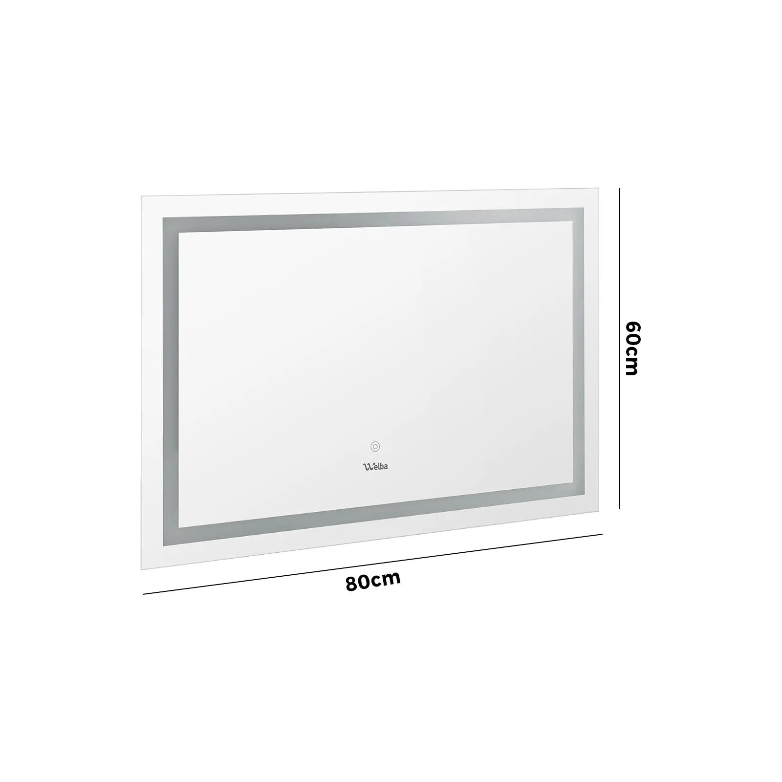 Welba LED Rectangle Bathroom Mirror Anti-fog Smart Makeup Wall Mirrors 80x60cm